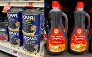 On the left: cans of Goya Black Beans on a shelf. On the right: Bottles of Pearl Milling Company's original syrup. The ChefsBest Excellence Award: Leveraging Taste on Shelves and Beyond